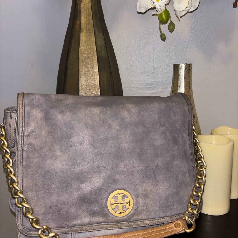 Tory Burch Distressed Gray Leather Shoulder Bag - Picture 3 of 10
